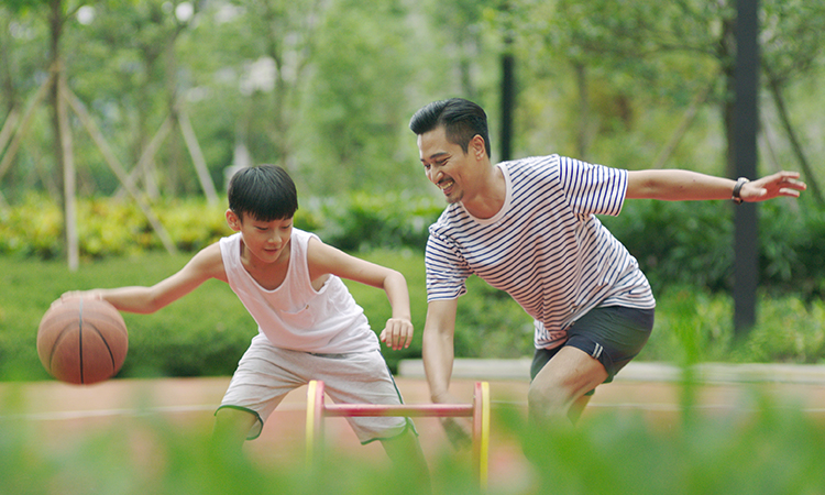 father and son, basketball